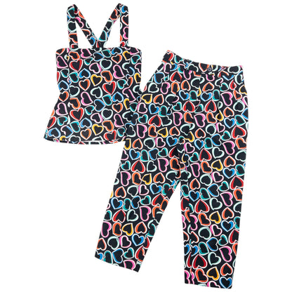 Vintage 80s YSL Yves Saint Laurent Heart Print Top & Trousers Set Womens Size XS | XS, Multicolour
