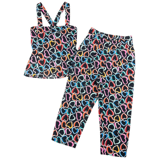 Vintage 80s YSL Yves Saint Laurent Heart Print Top & Trousers Set Womens Size XS | XS, Multicolour