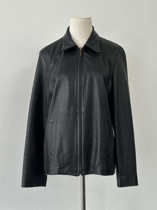 British Vintage 1990s Minimal Smooth Leather Jacket - M