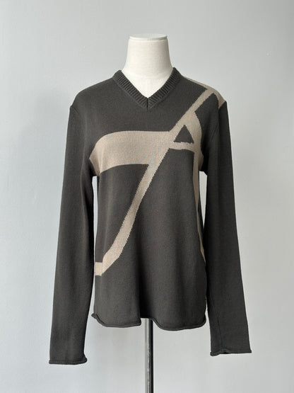 Armani Jeans 1990s Wool Logo V Neck Jumper - S