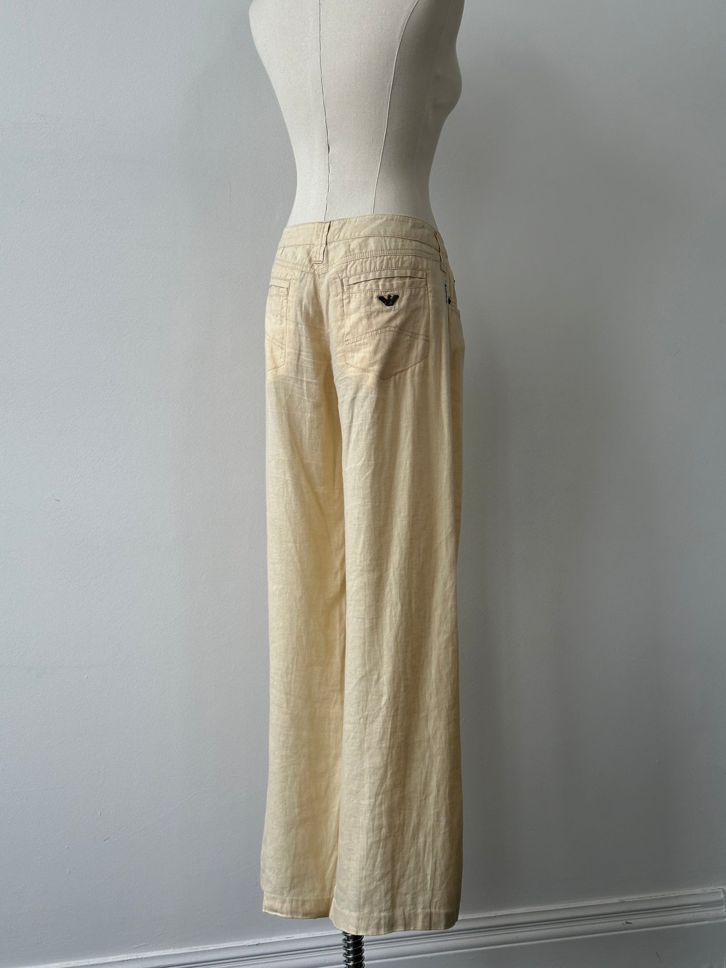 Armani Jeans 1990s Pure Linen Bootcut Leg Trousers - W30