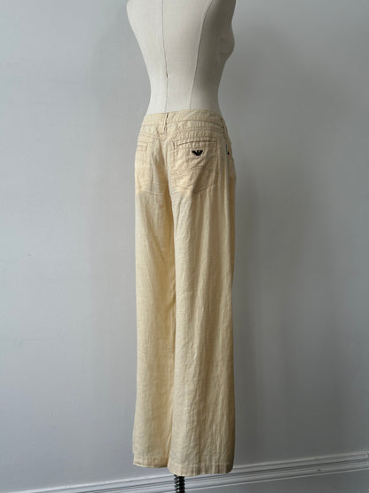Armani Jeans 1990s Pure Linen Bootcut Leg Trousers - W30