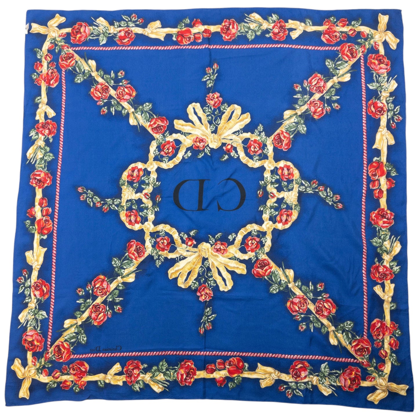 Vintage 2000s Dior Floral Rose Print Silk Scarf | O/S, Blue