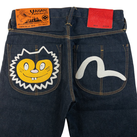 Vintage Yamane Evisu Embroidered Cat & Gull Japanese Denim Jeans Size W29