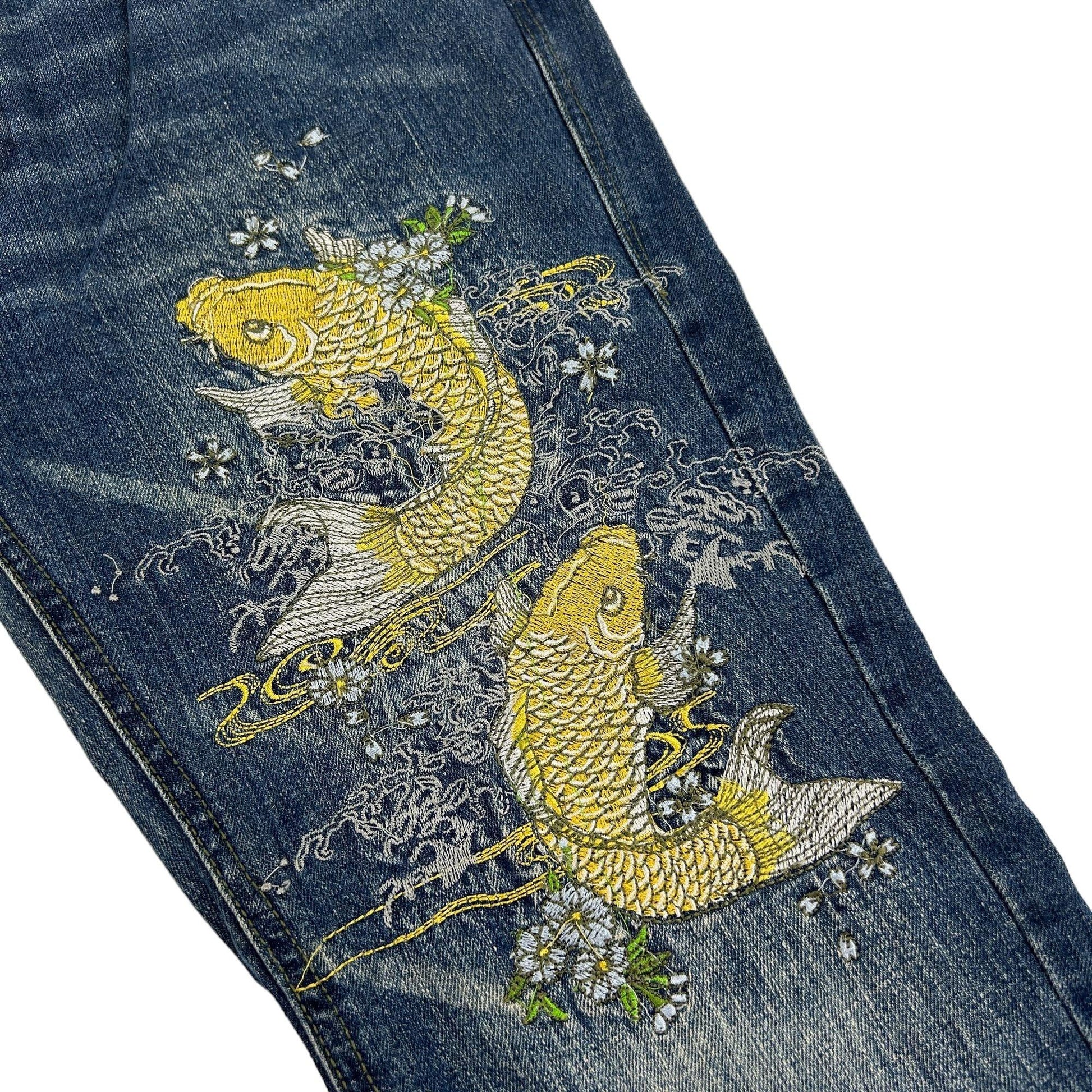 Vintage Koi Fish Japanese Denim Jeans Size W34 - Known Source