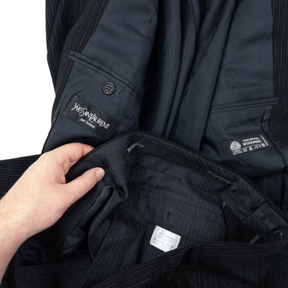 Vintage 90s YSL Yves Saint Laurent Pinstripe Jacket & Trousers Suit Set Size L | Large, Black