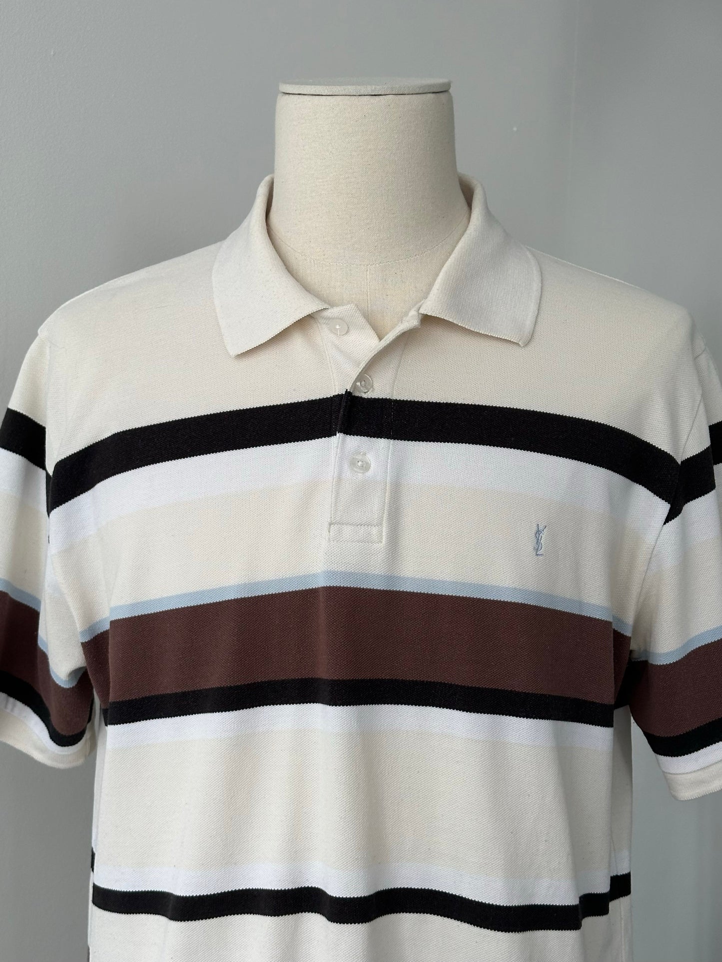 Yves Saint Laurent 1990s Cotton Striped Short Sleeve Polo - XL
