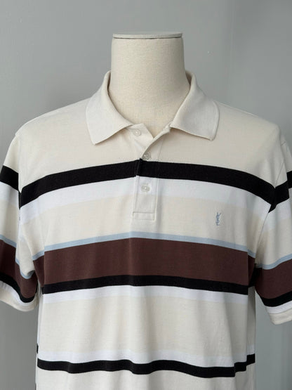 Yves Saint Laurent 1990s Cotton Striped Short Sleeve Polo - XL