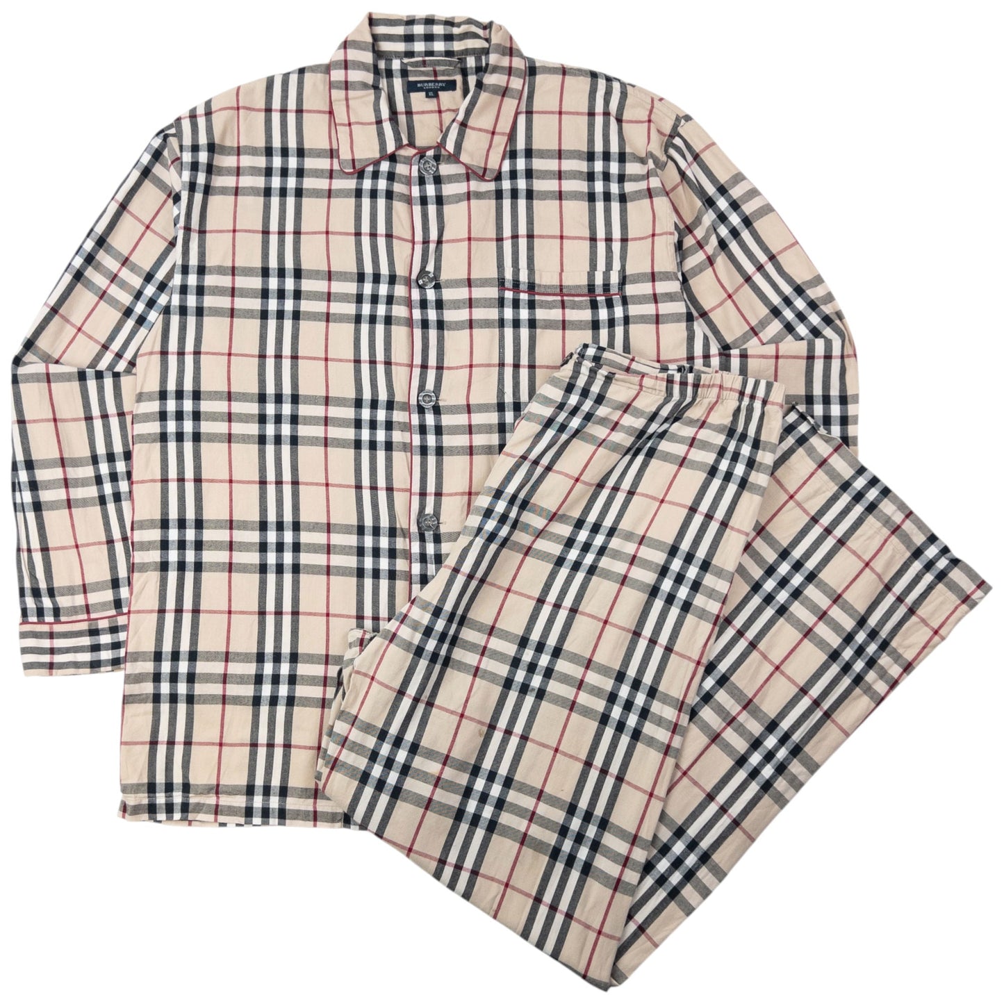 Vintage 2000s Burberry Nova Check Shirt & Bottoms Pyjama Set Size XL | XL, Beige with Nova Check