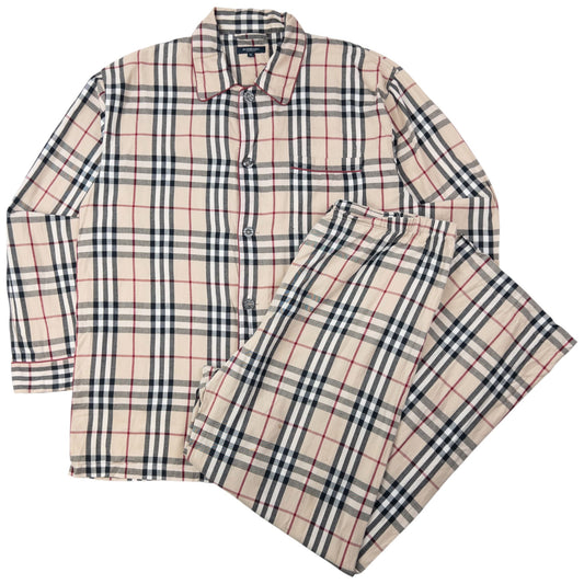 Vintage 2000s Burberry Nova Check Shirt & Bottoms Pyjama Set Size XL | XL, Beige with Nova Check