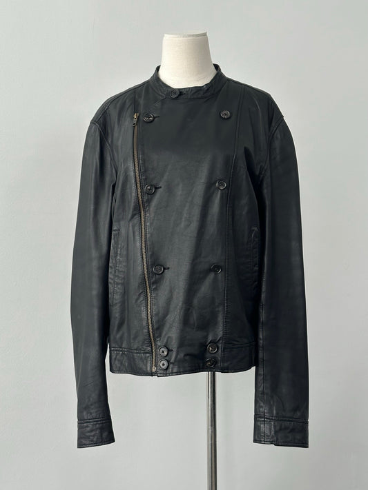 Vintage 1990s Double Breasted Leather Jacket - M
