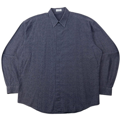 Vintage 90s Gianni Versace Swirl Pattern Long Sleeve Button Up Shirt Size XL | XL, Grey