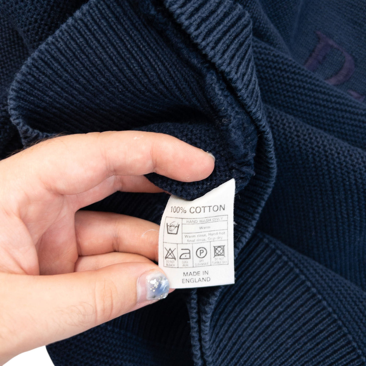 Vintage 90s Burberry Embroidered Knit Jumper Size L | Large, Navy