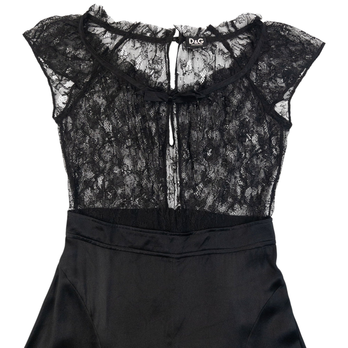 Vintage 2000s Dolce & Gabbana Lace Top Silk Dress Womens Size S | Small, Black