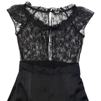 Vintage 2000s Dolce & Gabbana Lace Top Silk Dress Womens Size S | Small, Black