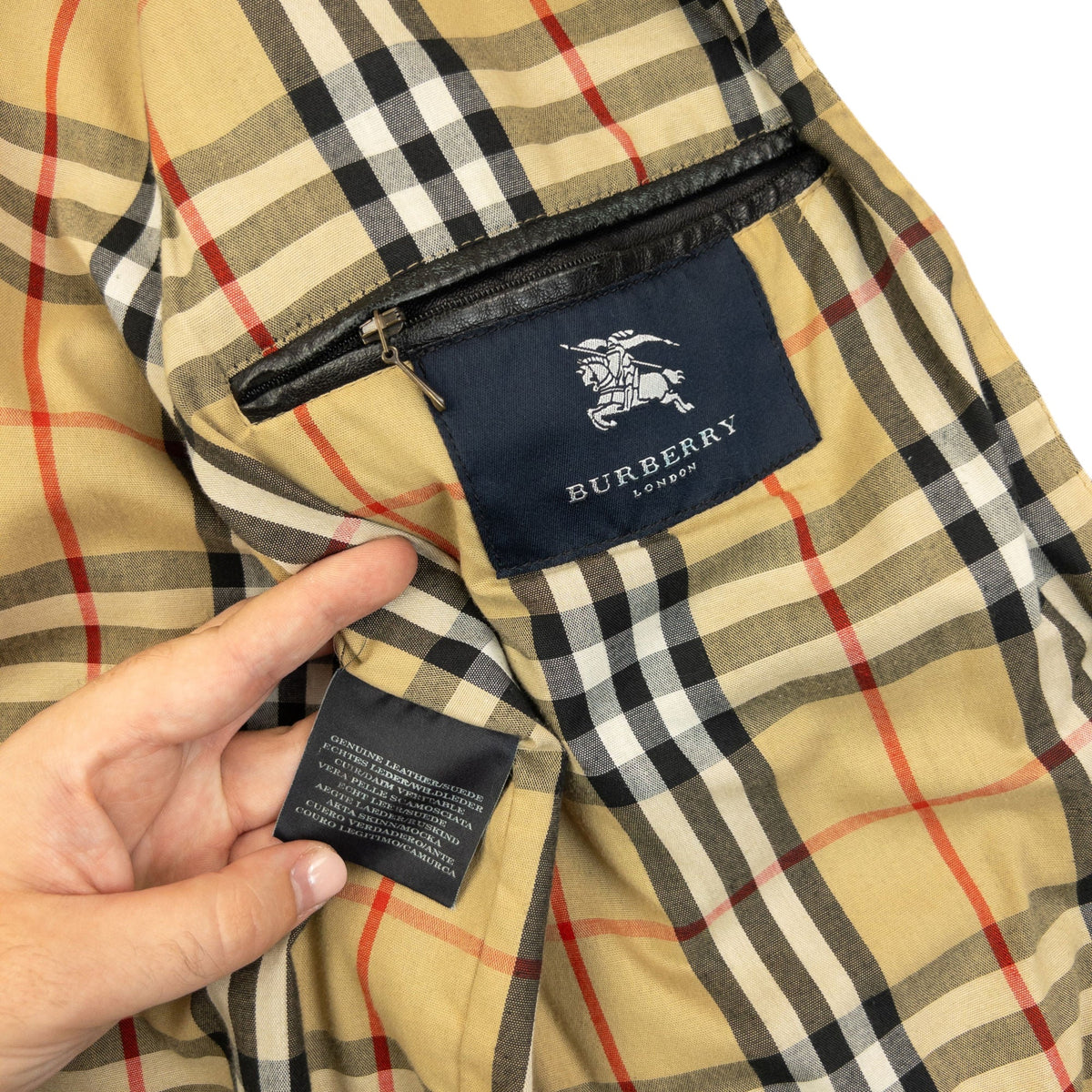 Vintage 2000s Burberry Nova Check Lined Leather Jacket Size M | Medium, Black