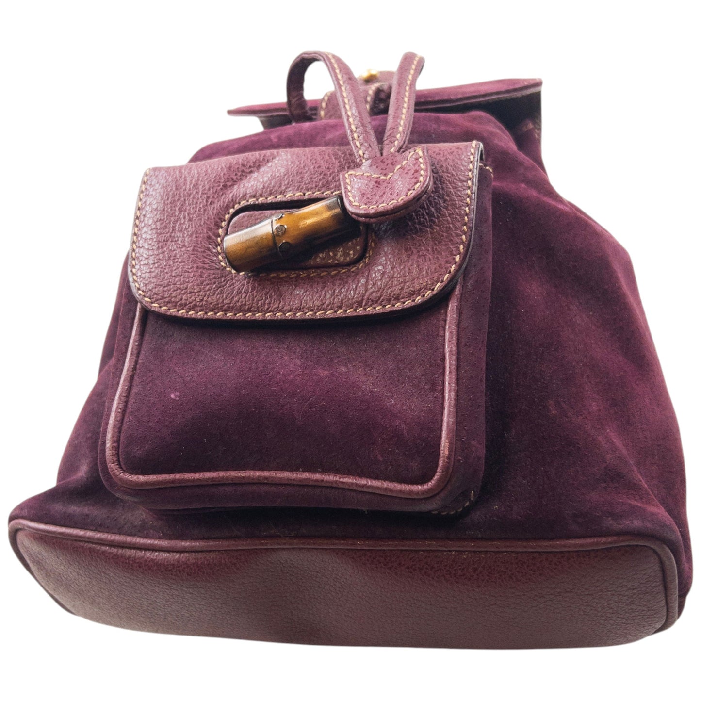 Vintage 80s Gucci Bamboo Suede Bucket Backpack | O/S, Brown