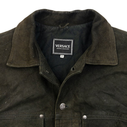 Vintage 2000s Versace Jeans Couture Button Up Suede Jacket Size XL | XL, Green