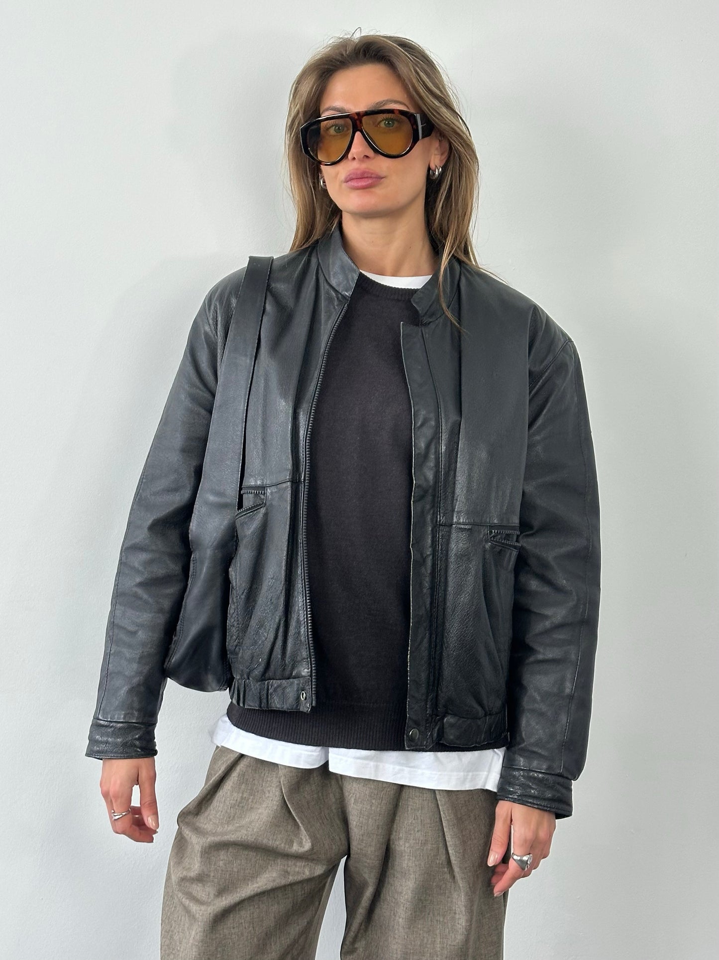 Vintage 1990s Minimal Leather Jacket - M