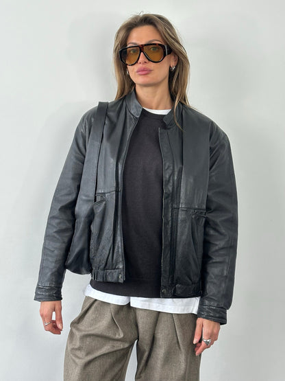 Vintage 1990s Minimal Leather Jacket - M