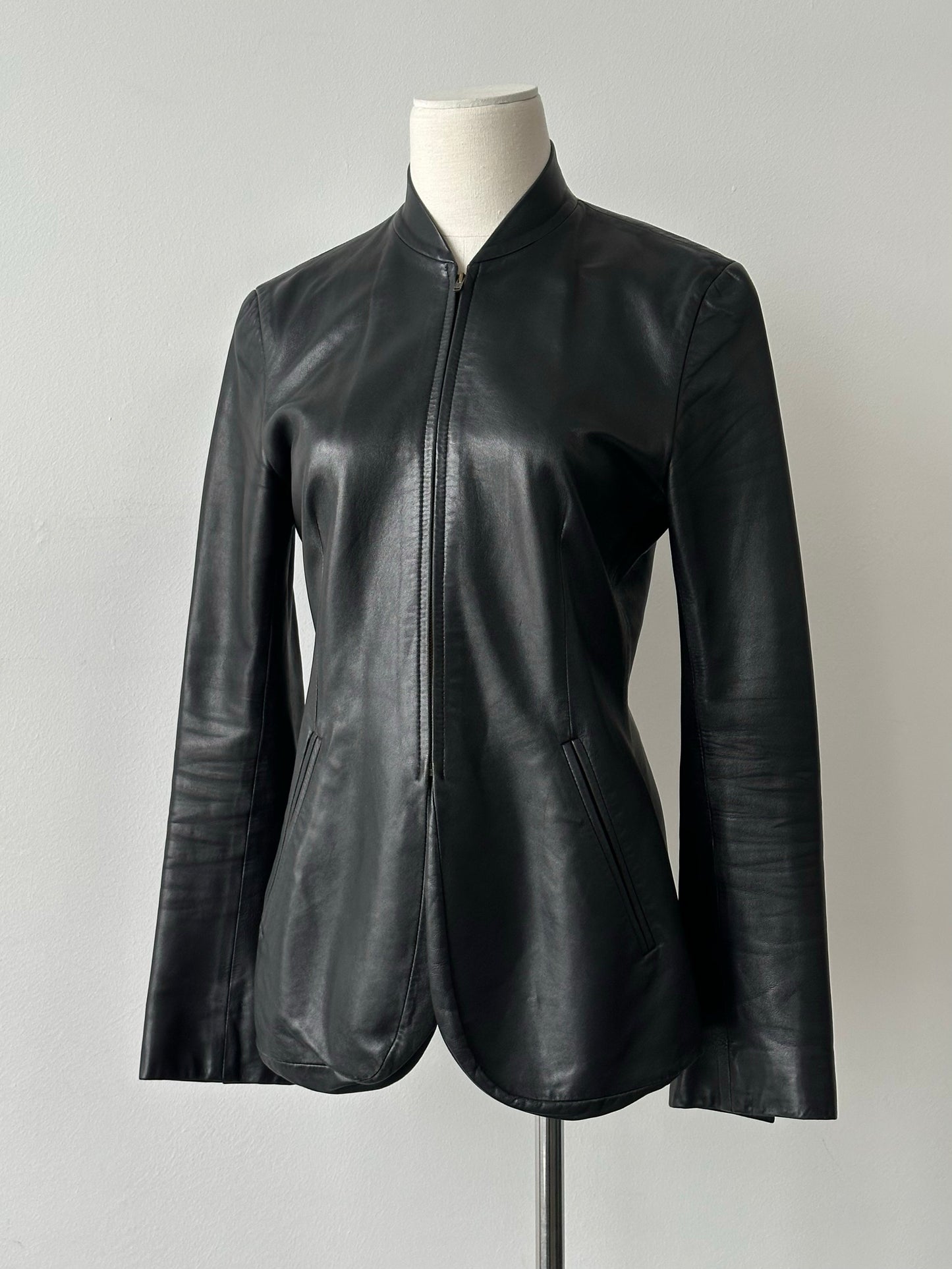 DKNY 2000s Smooth Fitted Leather Jacket - S
