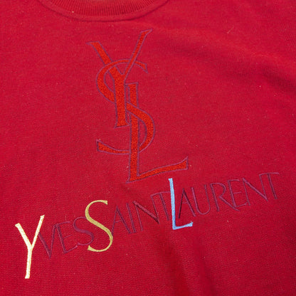 Vintage 90s YSL Yves Saint Laurent Embroidered Sweatshirt Size M | Medium, Red