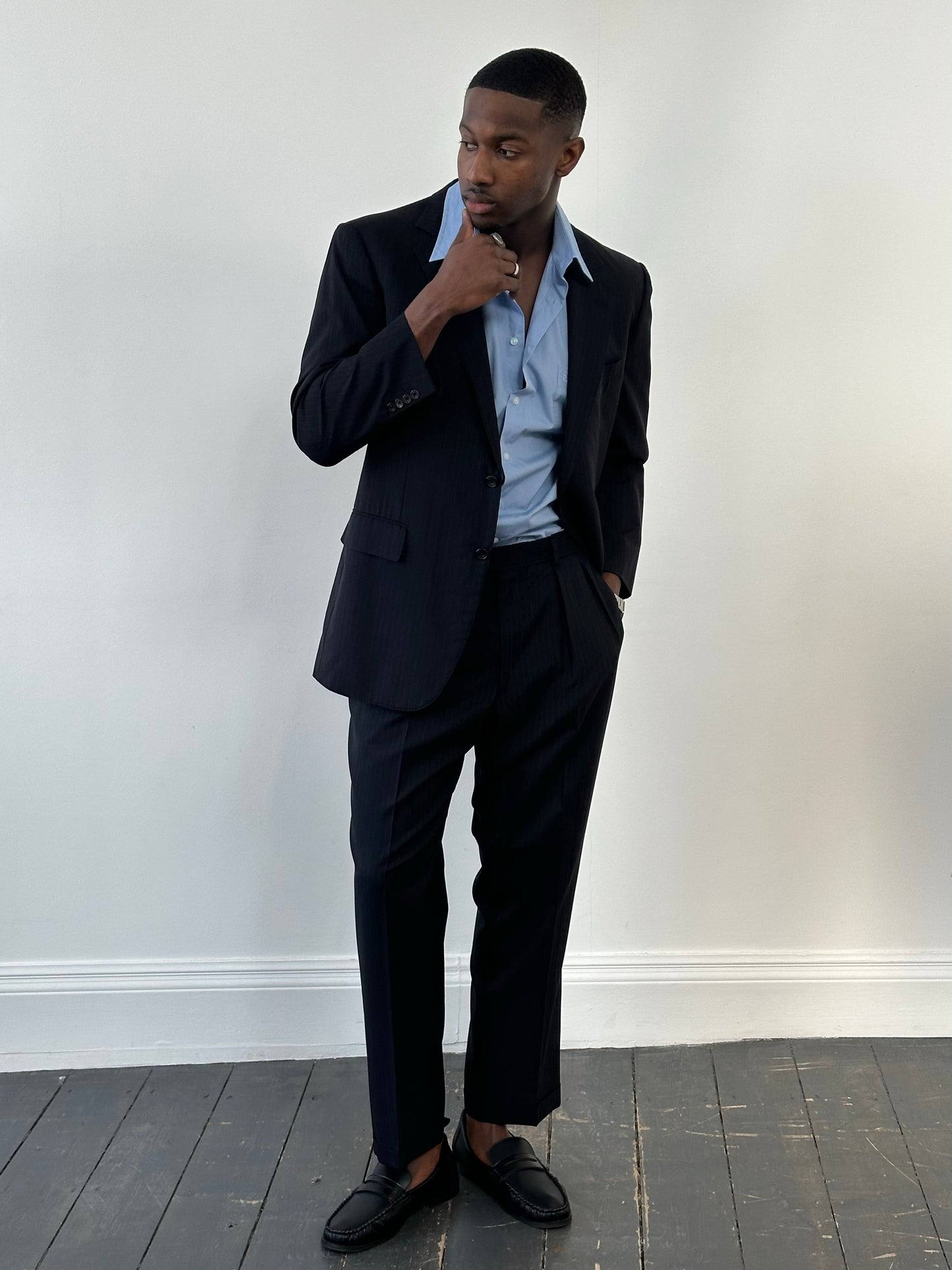 Burberry London 2000s Pure Wool High Neck Stripe Suit - 40S/L/XL