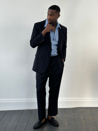 Burberry London 2000s Pure Wool High Neck Stripe Suit - 40S/L/XL