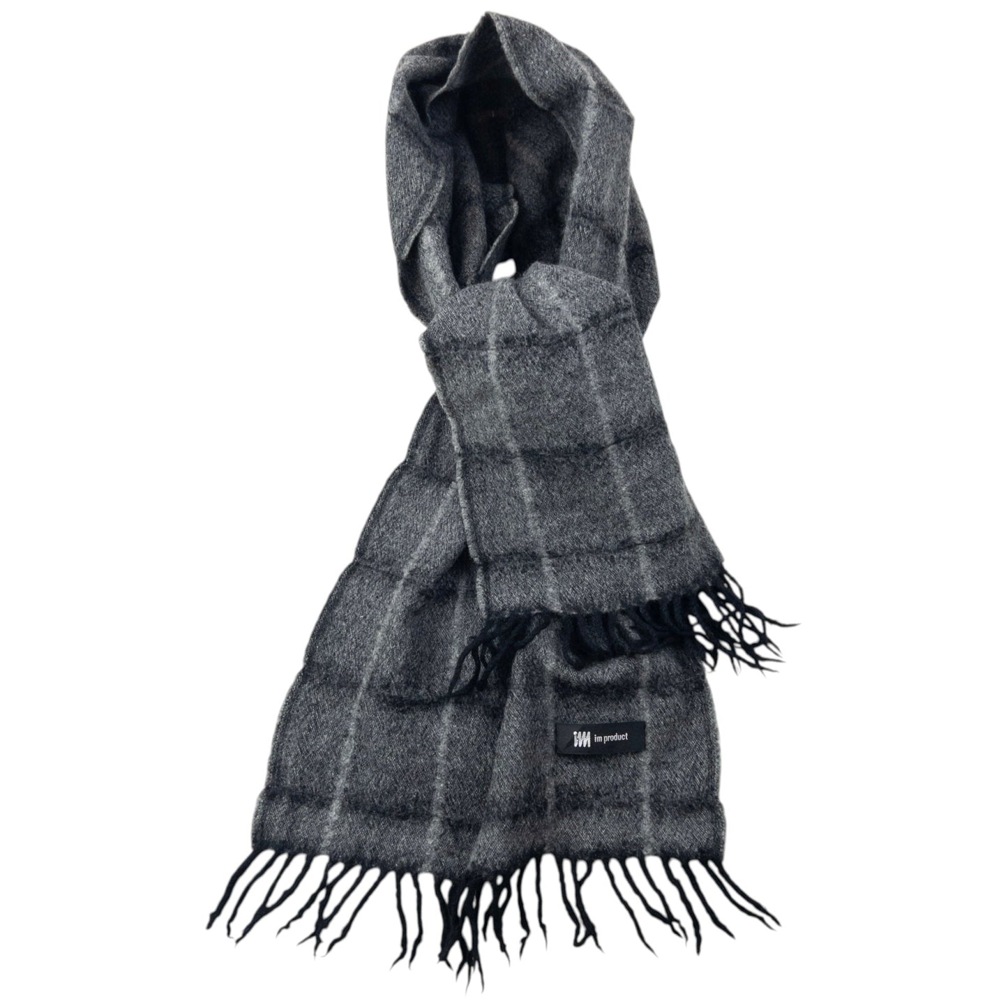 Vintage 2000s Issey Miyake Checkered Wool Tassel Scarf | O/S, Grey