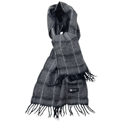 Vintage 2000s Issey Miyake Checkered Wool Tassel Scarf | O/S, Grey