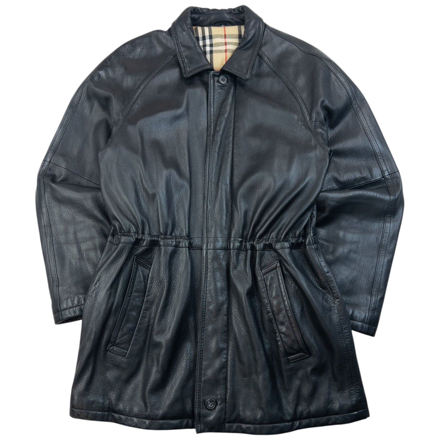 Vintage 2000s Burberry Nova Check Lined Leather Jacket Size M | Medium, Black