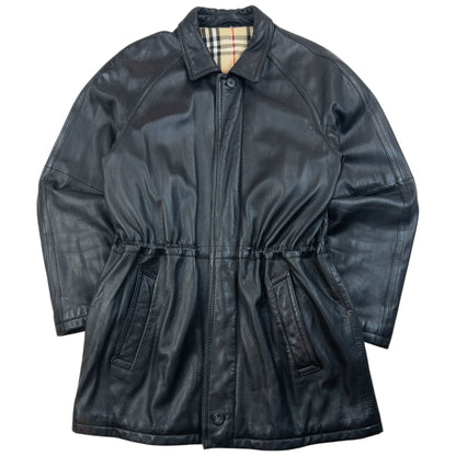 Vintage 2000s Burberry Nova Check Lined Leather Jacket Size M | Medium, Black