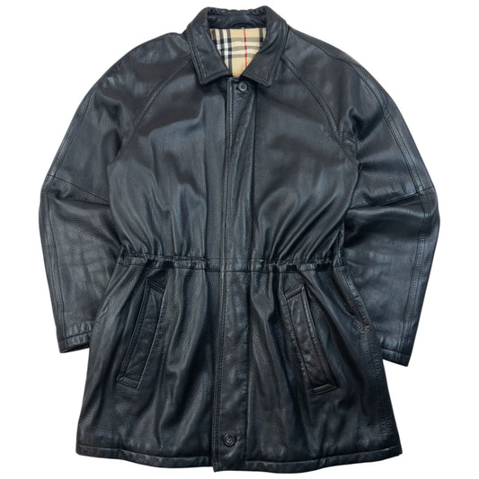 Vintage 2000s Burberry Nova Check Lined Leather Jacket Size M | Medium, Black