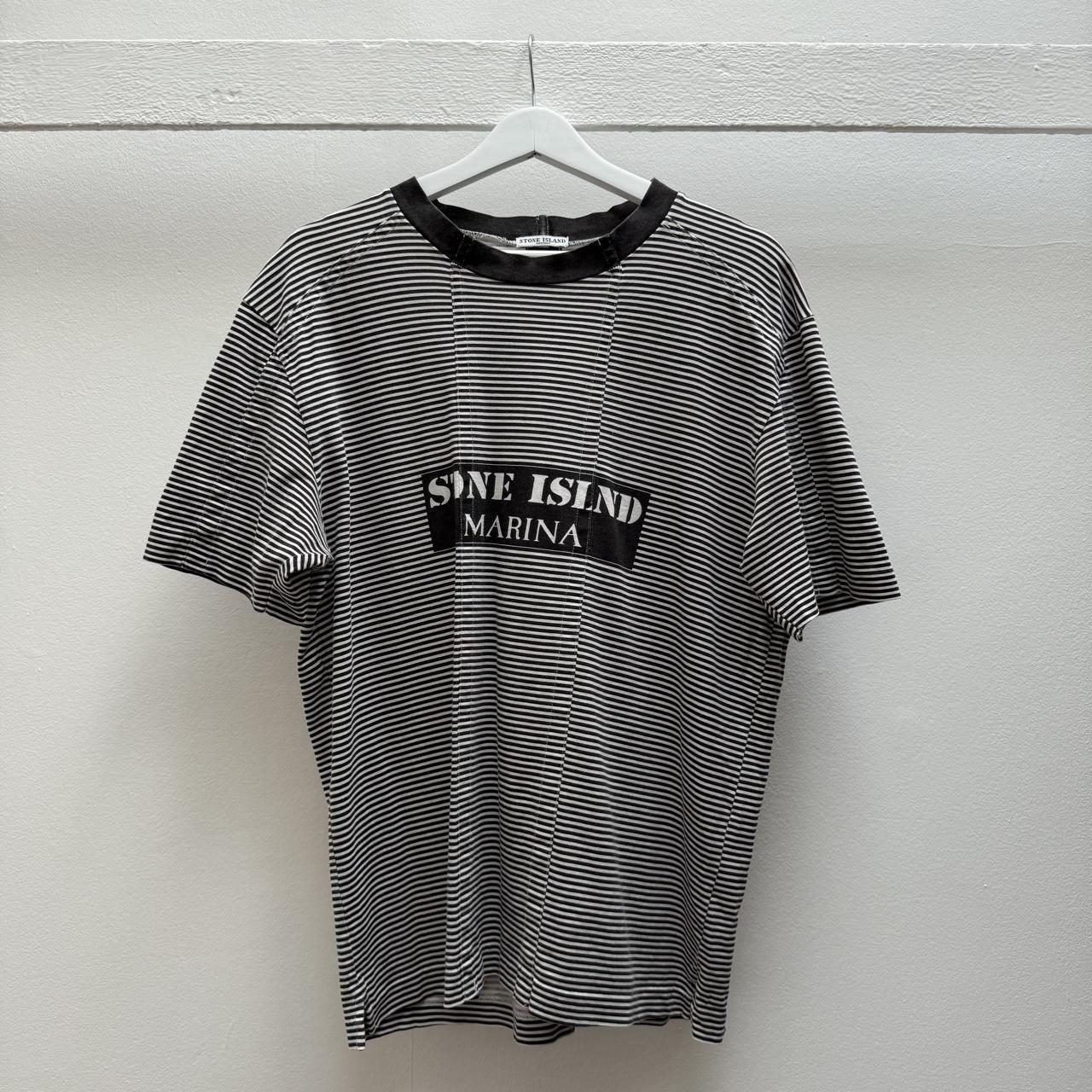 00’s Stone Island Striped Marina T-shirt (L) | Large, Black and White