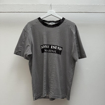 00’s Stone Island Striped Marina T-shirt (L) | Large, Black and White