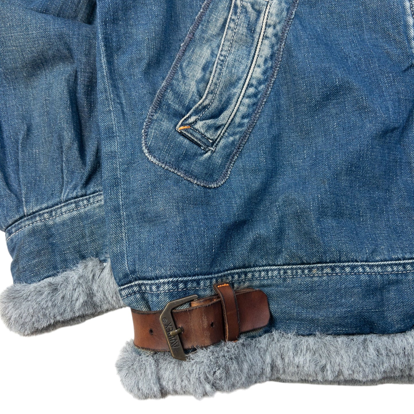 Vintage 2000s AVIREX Fur Lined Denim Jacket Size L | Large, Blue