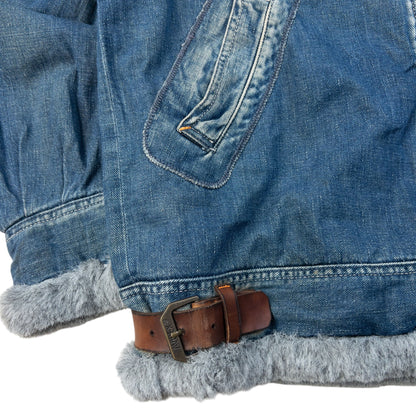 Vintage 2000s AVIREX Fur Lined Denim Jacket Size L | Large, Blue