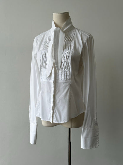 Max Mara 2000s Cotton Pussy Bow Tuxedo Shirt - S