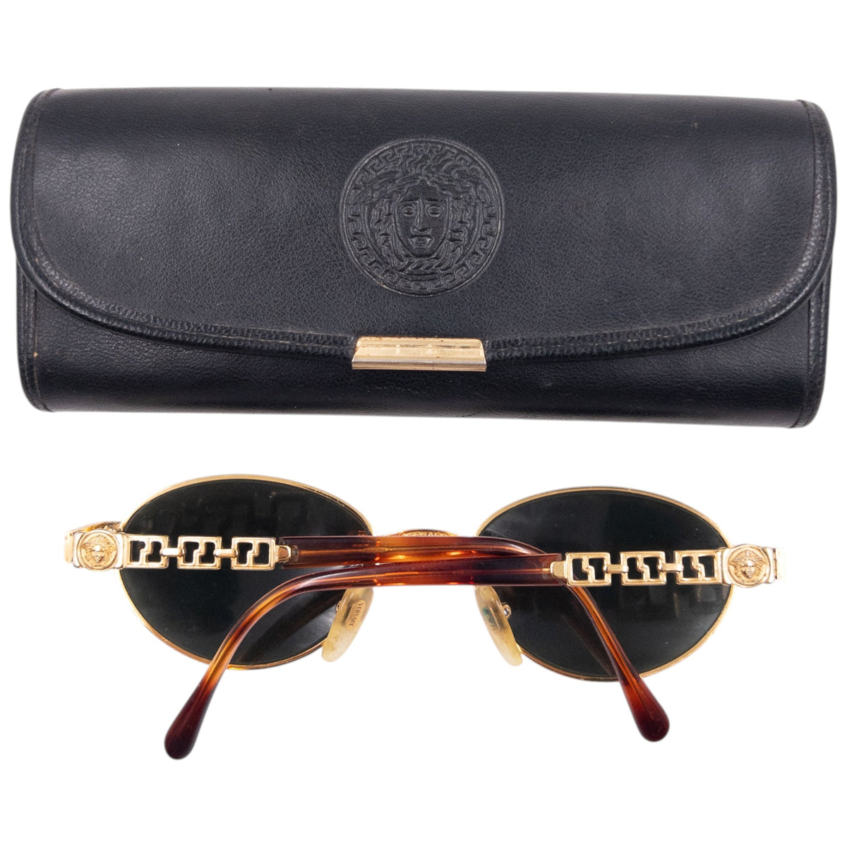 Vintage 90s Gianni Versace Embossed Tortoise Shell Sunglasses | O/S, Gold