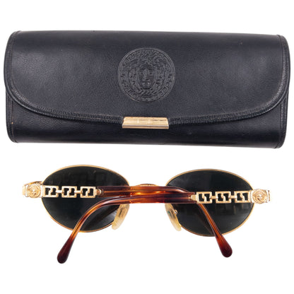 Vintage 90s Gianni Versace Embossed Tortoise Shell Sunglasses | O/S, Gold