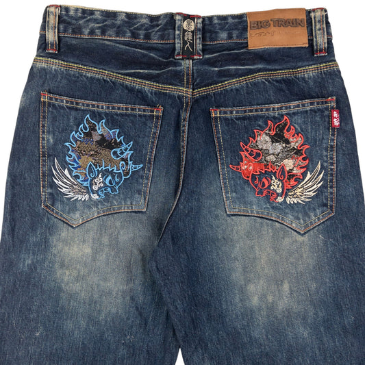 Vintage Big Train Embroidered Devils Japanese Denim Jeans Size W31