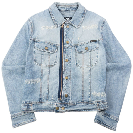 Vintage 2000s Dolce & Gabbana Zip Up Distressed Denim Jacket Womens Size S | Small, Blue