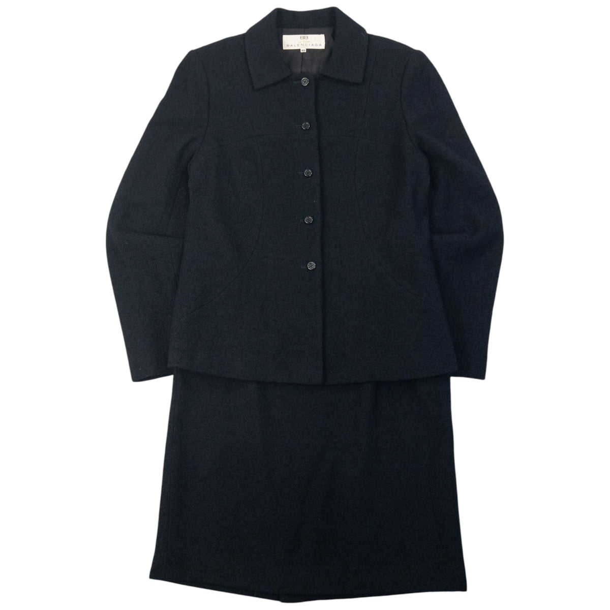 Vintage 90s Balenciaga La Mode Tweed Wool Jacket & Skirt Set Womens Size M | Medium, Navy