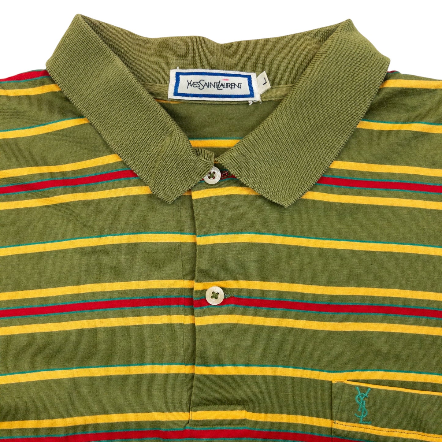 Vintage 80s YSL Yves Saint Laurent Striped Long Sleeve Polo Shirt Size M | Medium, Red