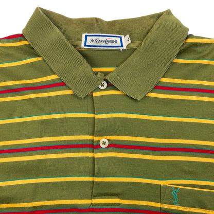 Vintage 80s YSL Yves Saint Laurent Striped Long Sleeve Polo Shirt Size M | Medium, Red