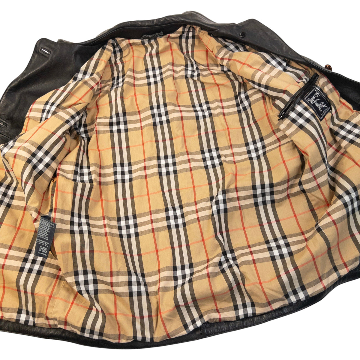 Vintage 90s Burberry Nova Check Lined Leather Jacket Womens Size L | Large, Black
