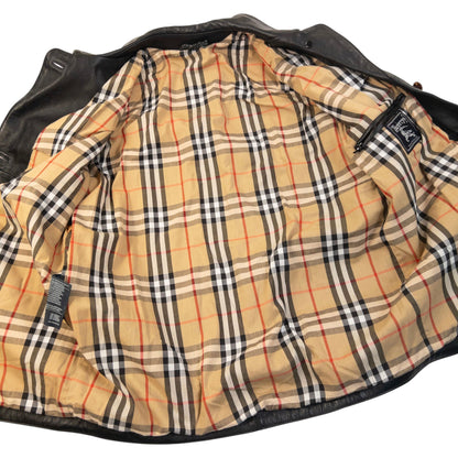 Vintage 90s Burberry Nova Check Lined Leather Jacket Womens Size L | Large, Black