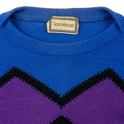 Vintage 80s Gianni Versace Wool Jumper Size M | Medium, Blue, Purple, Green, Black