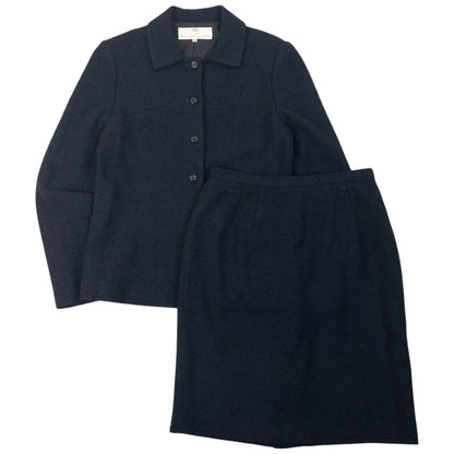 Vintage 90s Balenciaga La Mode Tweed Wool Jacket & Skirt Set Womens Size M | Medium, Navy