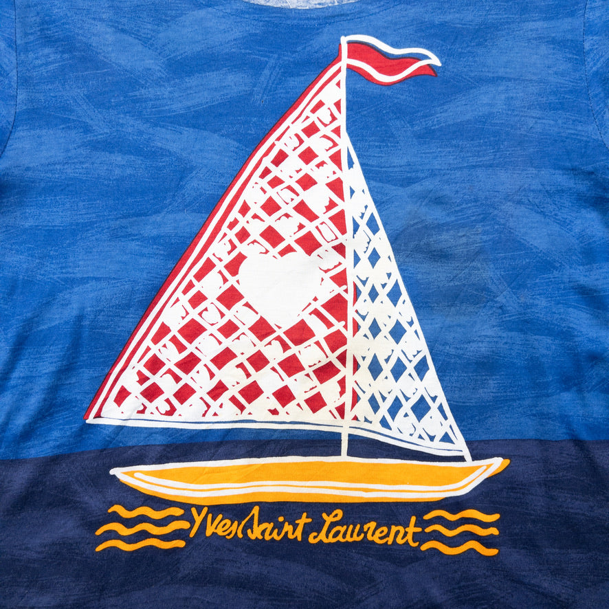 Vintage YSL Yves Saint Laurent Boat Graphic T Shirt Womens Size M